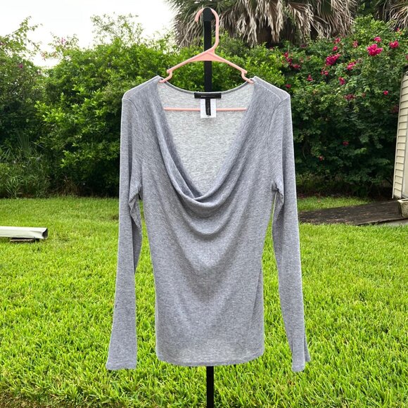 BCBGMAXAZRIA Luna Gray Cowl Neck Ribbed Lyocell Long Sleeve Top Size M - Picture 1 of 8